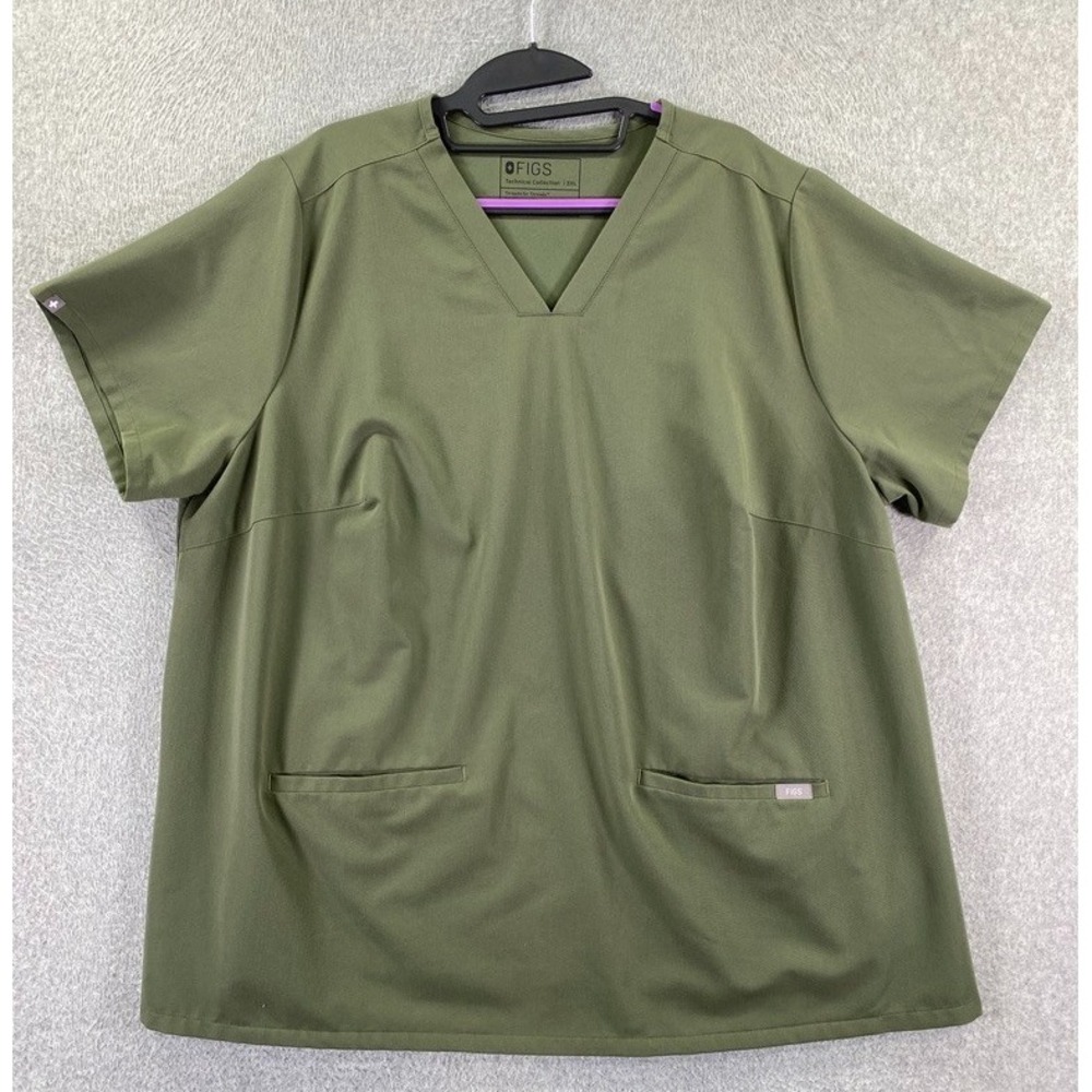 FIGS Technical Collection Scrub Top Casma 3 Pocket Women's 3XL Olive Green Med